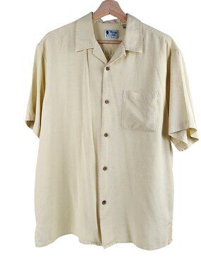 Vintage Silk Circa 1969 Men’s L Short Sleeve Button Up Shirt Yellow Casual Relax